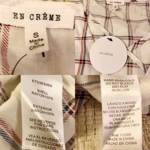 En Creme | Red/Blue Plaid/Checkered Long-sleeve Top Small - Picture 8 of 8